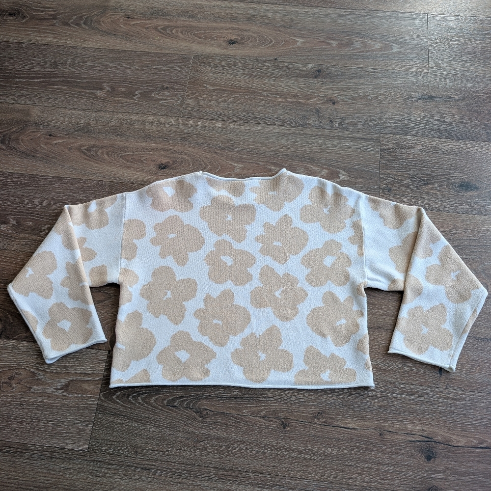 Romantic Floral Cottagecore Sweater Cream Tan Botanical Soft Girl Boho Small - Picture 3 of 11